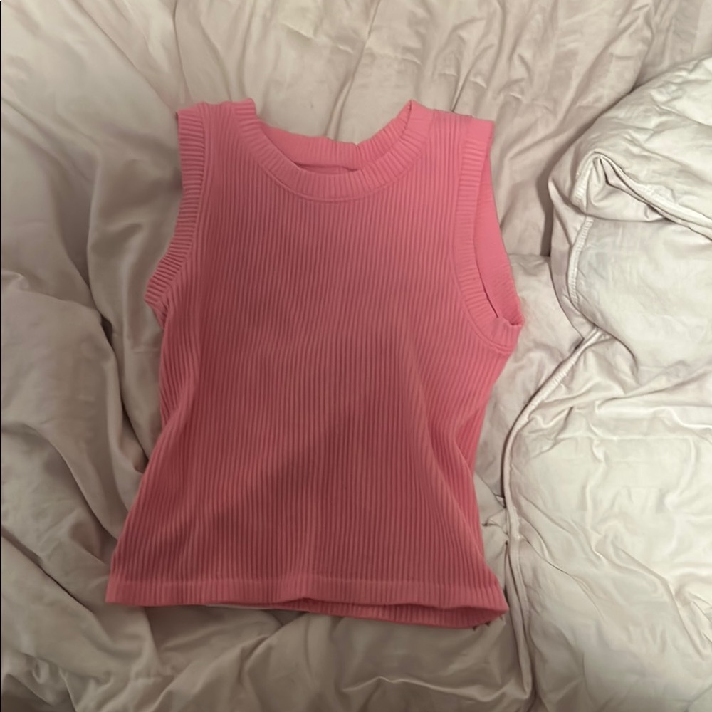 Pink Sleeveless Ribbed Top